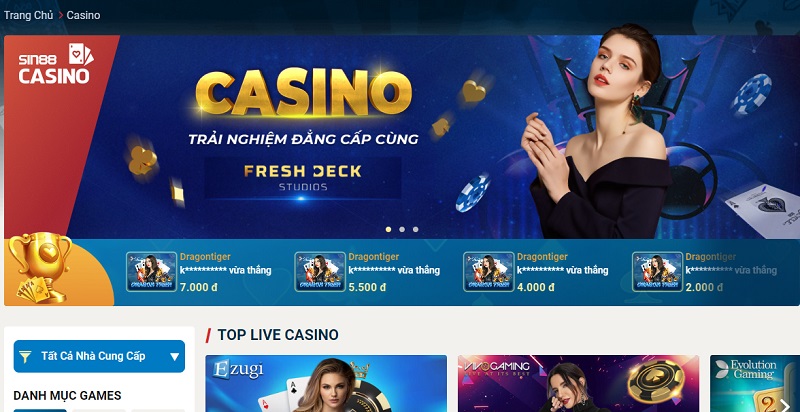 Game Casino trực tuyến được người chơi Sin88 yêu thích